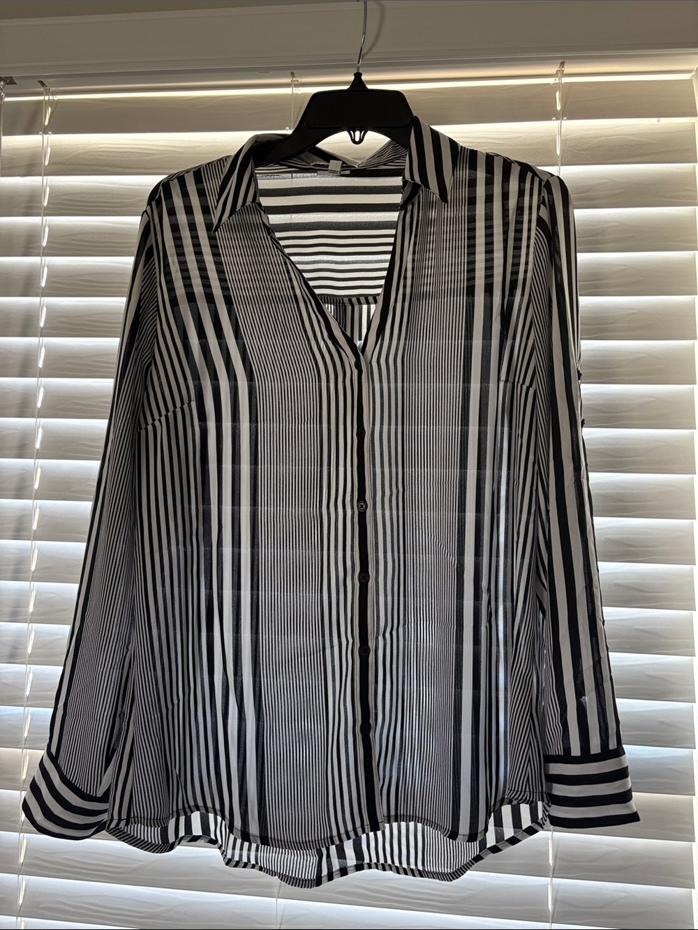Express Black and White Vertical Stripe Button-Down Shirt
